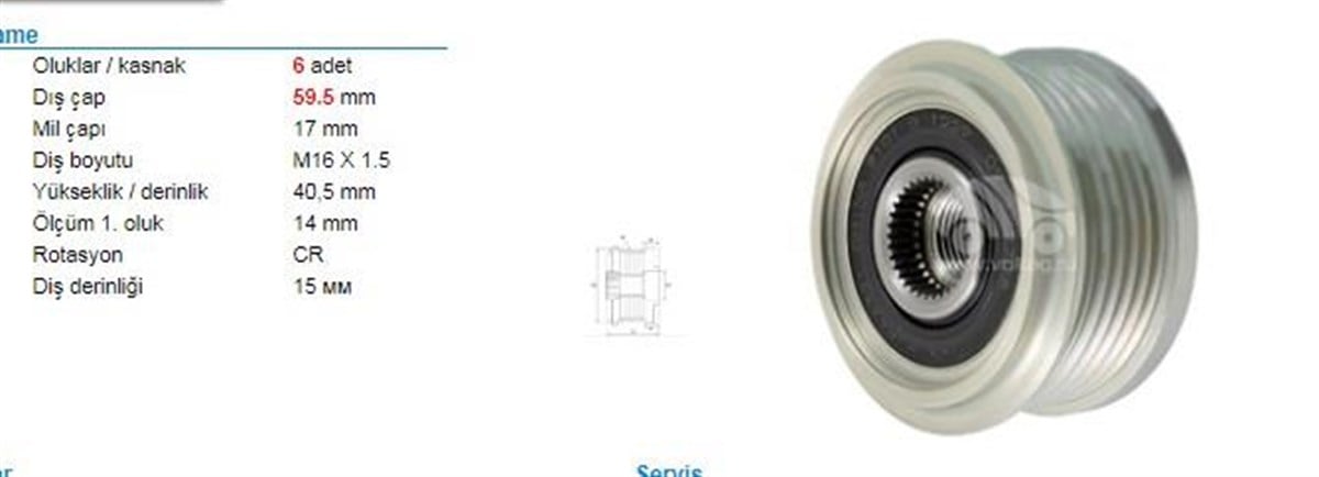 Alt. Kasnağı 6kan Opel Astra J Mokka Chevrolet Cruze A17dtc A17dte) | Ith Ksn022810