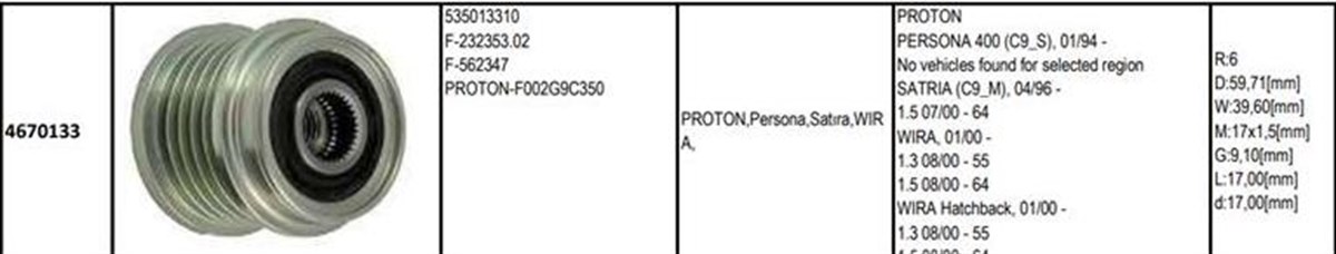 Alt.kasnağı 6kan Proson Persona | Gmp 4670133
