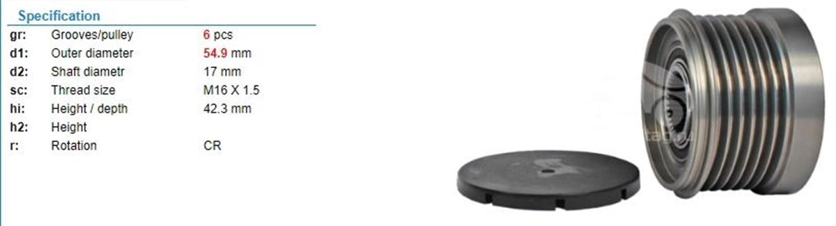 Alt.kasnağı 6kan Renault Clio2 Kango Laguna 557755 Gates-oap7106 | Ina 535010510