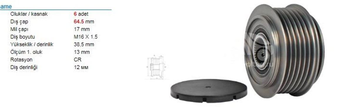 Alt. Kasnağı 6kan Rulmanlı Audı A6 05>11 A6 Allroad Quattro 07>11 535020110 F558658 | Ith Ksn020110