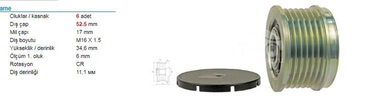 Alt. Kasnağı 6kan Rulmanlı (nissan Xtraıl 2,5 2013 -> T32 Kasa) | Ith Ksn031510