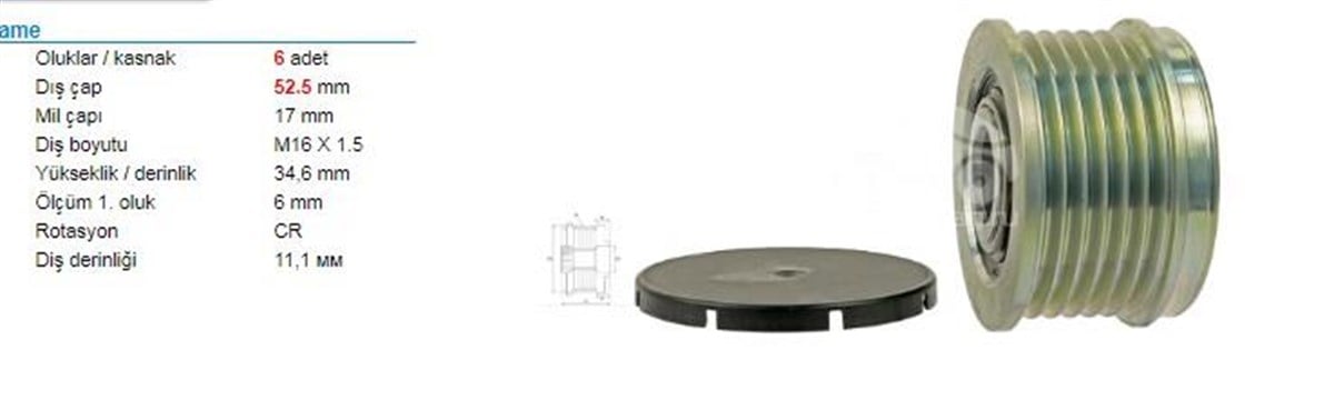 Alt. Kasnağı 6kan Rulmanlı (nissan Xtraıl 2,5 2013 -> T32 Kasa) | Ith Ksn031510