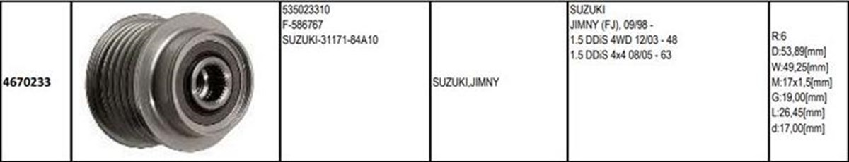 Alt.kasnağı 6kan Suzukı Jımny | Gmp 4670233