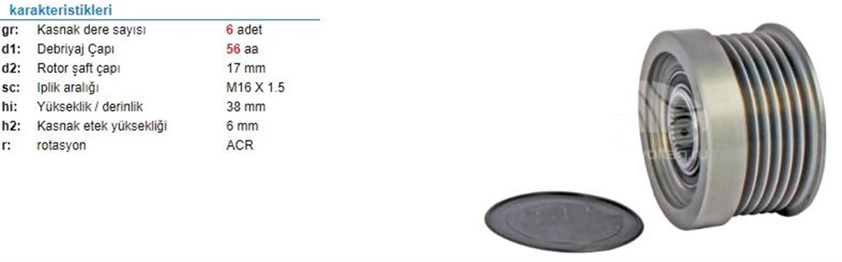 Alt.kasnağı 6kan Volvo 553099 İna 230401 Volvo Ters Donus 6pk | Ina 535001910