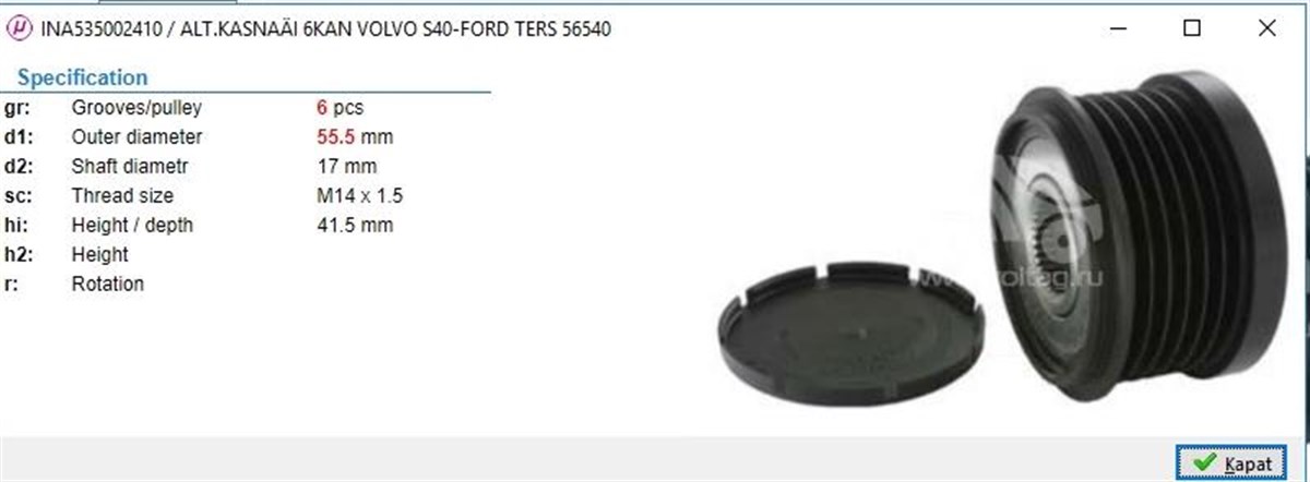 Alt.kasnağı 6kan Volvo S40-ford Ters 56540 | Ith Ksn02410