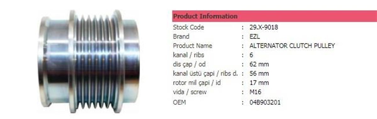 Alt.kasnağı 6kan Vw Transporter Ym Audi Skoda Seat | Ith Ksn04b903219