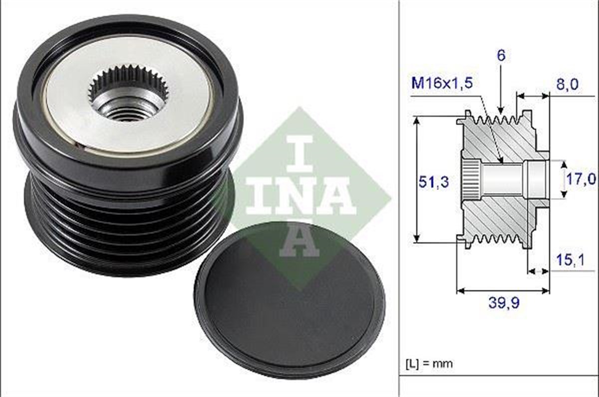 Alt. Kasnağı 6kanal Ford C Max 2 (dxa / Cb7, Dxa / Ceu): 1.6 Ecoboost 10> Focus 3 1.6 Ecoboost 11> Volvo S60 2 | Ina 535025210