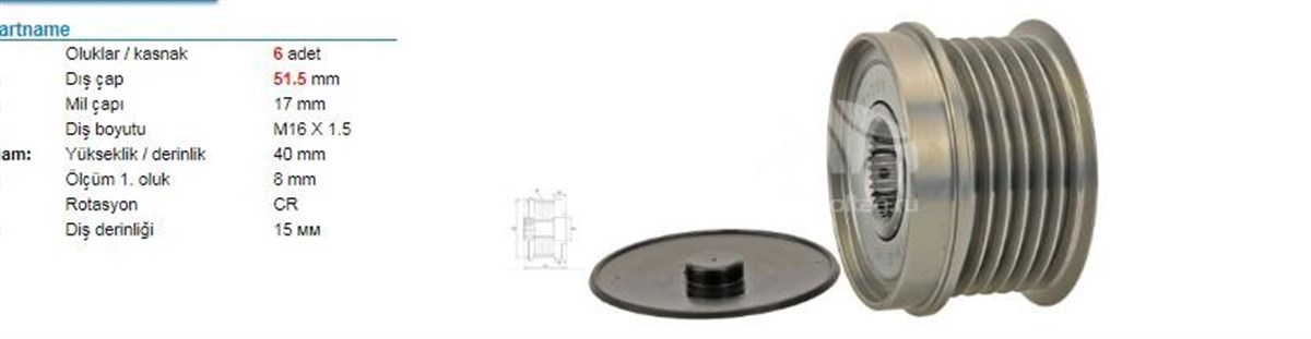 Alt. Kasnağı 6kanal Ford C Max 2 (dxa / Cb7, Dxa / Ceu): 1.6 Ecoboost 10> Focus 3 1.6 Ecoboost 11> Volvo S60 2 | Ith Ksn025210