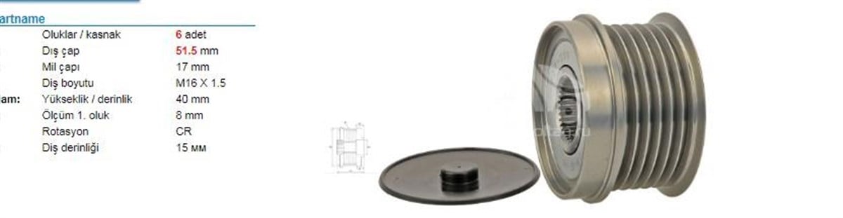 Alt. Kasnağı 6kanal Ford C Max 2 (dxa / Cb7, Dxa / Ceu): 1.6 Ecoboost 10> Focus 3 1.6 Ecoboost 11> Volvo S60 2 | Ith Ksn025210