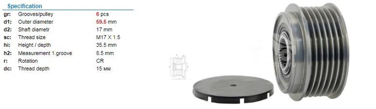 Alt.kasnağı 6kanal Mazda 3 Mazda 6 08 | Ith Ksn83295