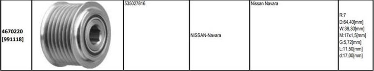 Alt.kasnağı 7kan Nıssan Navara Altıgen | Gmp 4670220