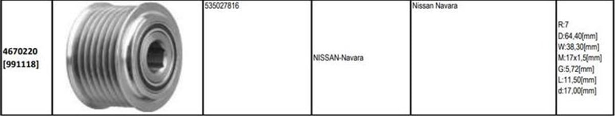 Alt.kasnağı 7kan Nıssan Navara Altıgen | Gmp 4670220