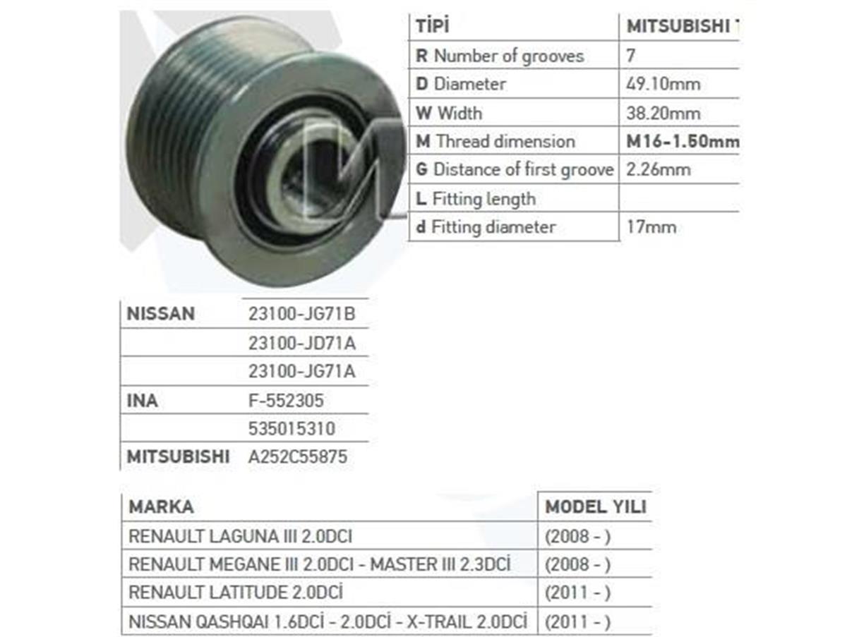 Alt.kasnağı 7kan Renault Laguna 3 Megane 3 Trafic Master 552305 | Wutse Ksn99251