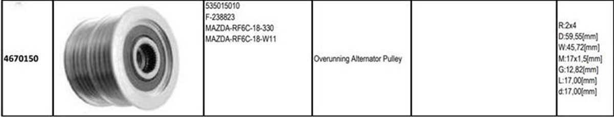 Alt.kasnağı 8kan Mazda | Gmp 4670150