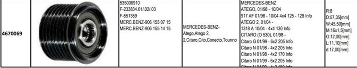 Alt.kasnağı 8kan Mercedes Benz Atego | Gmp 4670069