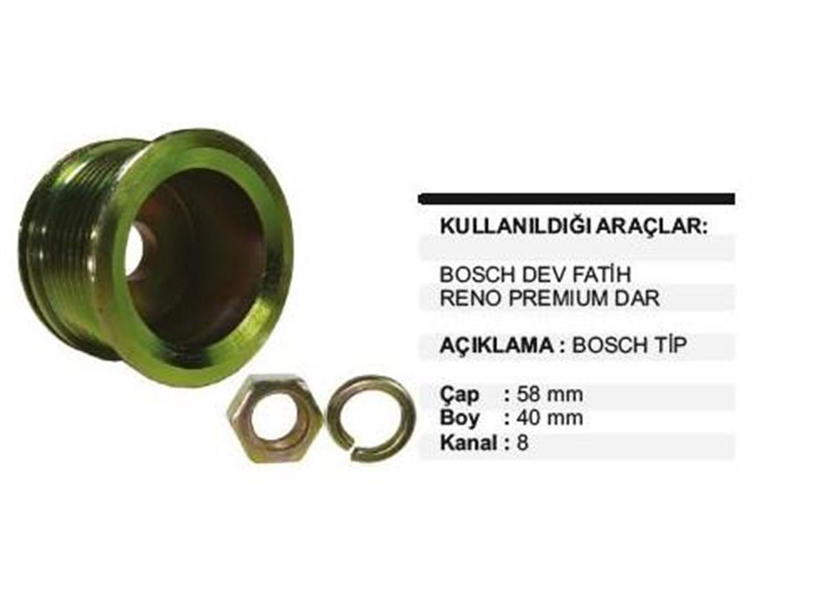 Alt. Kasnağı 8pk Bmc Dev Fatih Renault Premium Dar 8kanal Çap-58mm Boy-40mm | Remark Aks340