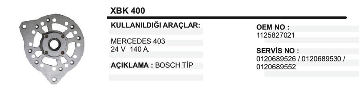 Alt. Ön Kapak Mercedes 403 24v 140ah Bosch Tip | Ith Xbk400