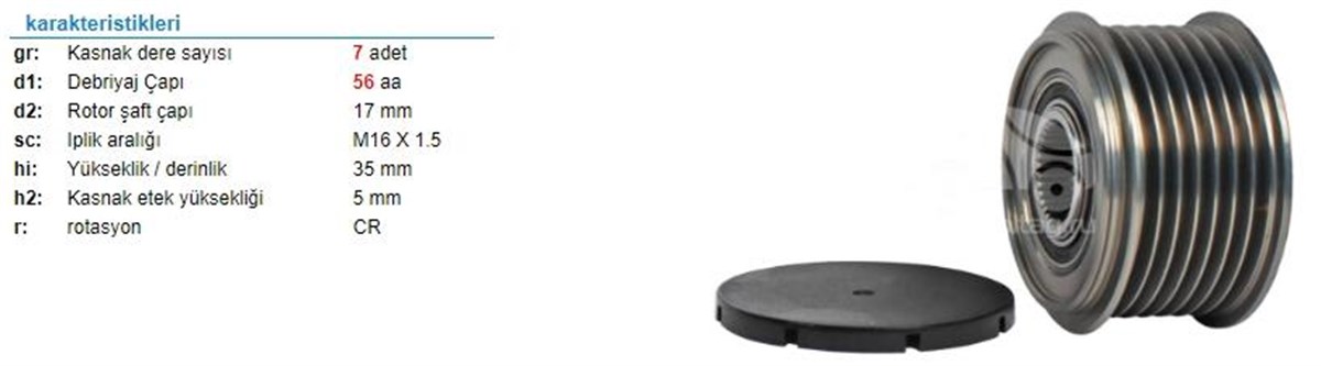 Alt.kasnağı 7kan Audi Porsce Cayenne Hyundai İx35 | Wutse Ksn91290