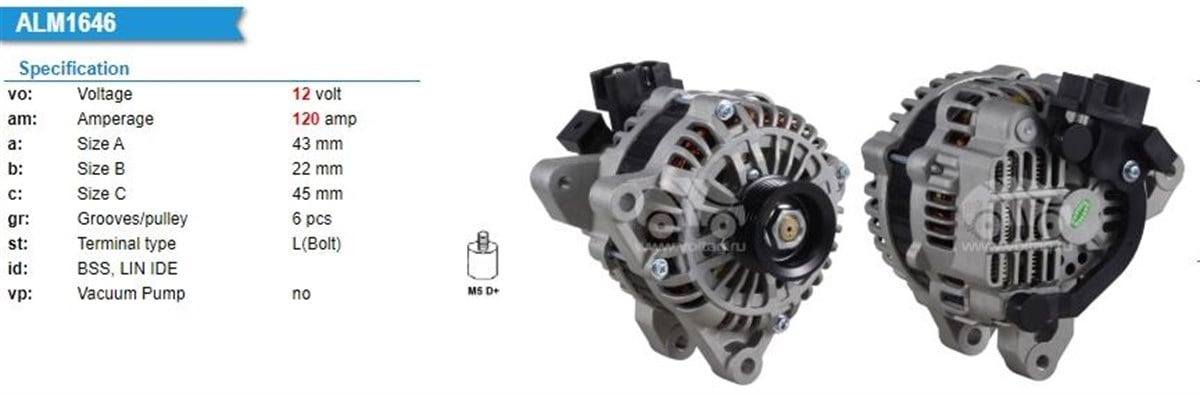 Alternatör 12v 120ah Cıtroen Berlıngo-peugeot Partner-scudo 406 Cıvatalı Başlıklı | Unıp Alt3049