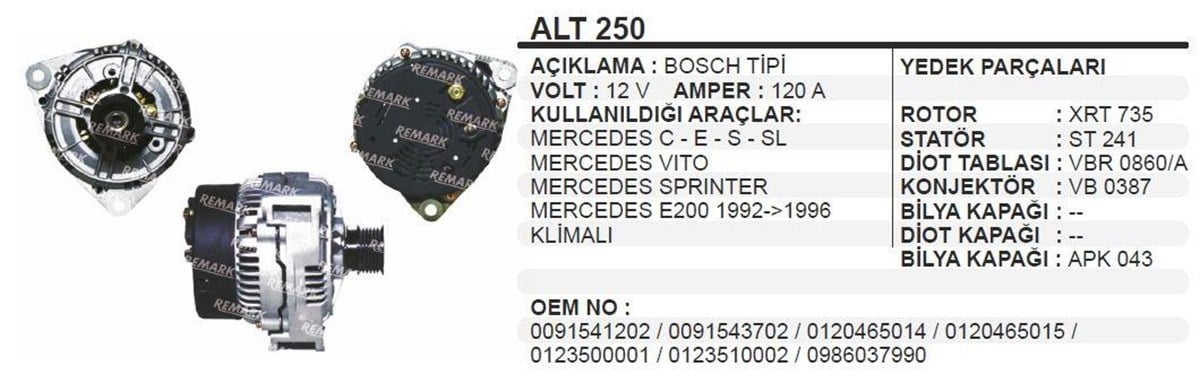 Alternatör 12v 120ah Mercedes Sprinter E200 Vito | Cargo 112194