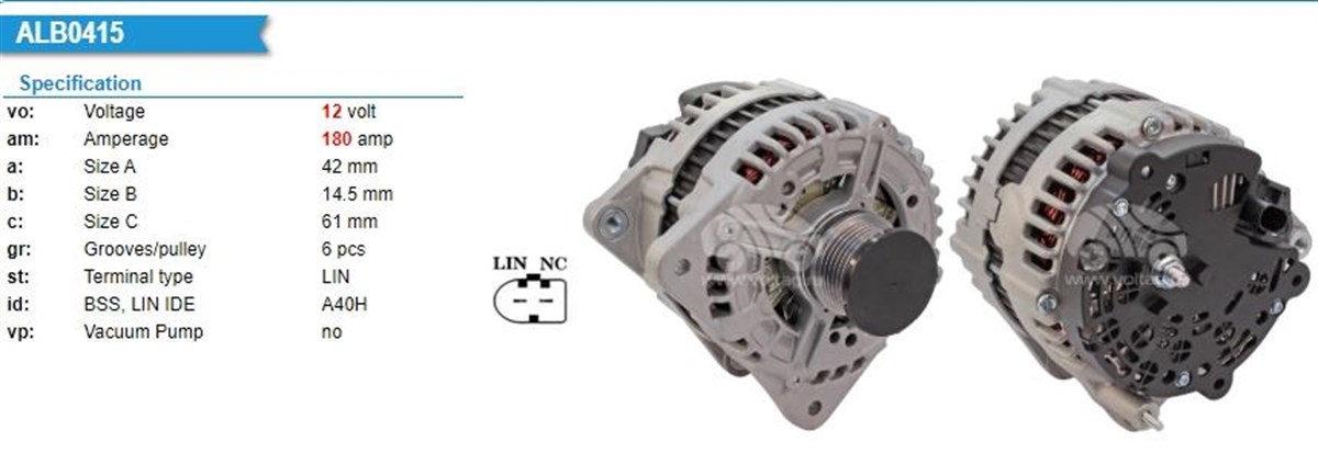 Alternatör 12v 180ah Audi Skoda Volkswagen | Bosch 0125811008