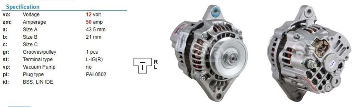 Alternatör 12v 50ah Cat İş.mak. Forklift Marintip Caterpıllar 305cr / Hyundai R28-7 / Jcb / Vetus Engıne / Volvo Ec30 Uwa3764 | Bypart Uwa3764