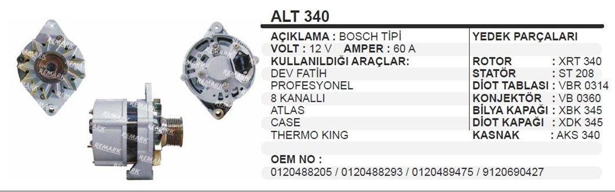 Alternatör 12v 65ah Bosch Tip Bmc Dev Fatih Alt340 | Cargo 111888