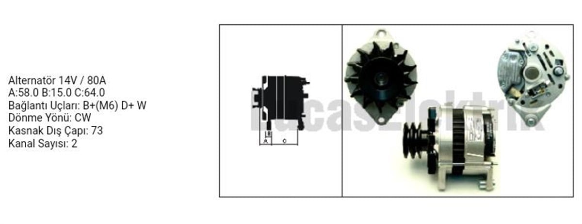 Alternatör 12v 80ah Dinamo Tümosan Çiftli Kasnak | Lucas 61920470