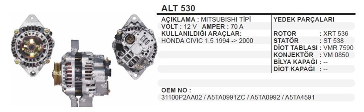 Alternatör 12v 80ah Honda Cıvıc 1,6 4fişli Ema3660 | Bypart Ema3660
