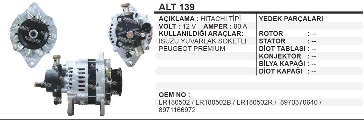 Alternatör 12v 80ah Peugeot Premium Isuzu J9 Alt139 | Wınwın Alt139
