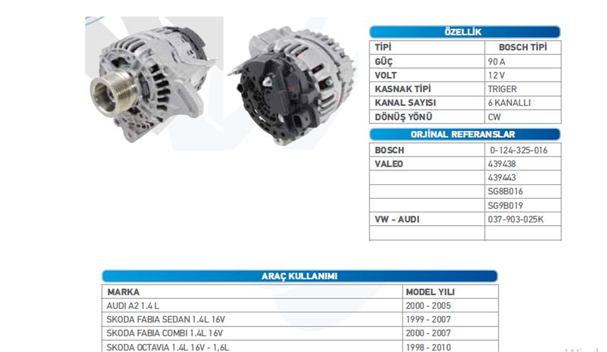 Alternatör 12v 90ah Audi A2 Skoda Fabia Renault Scenic I 1.6 16v Ja 1998-2003 1598ccm K4m/ Volkswagen Transporter T4 2.0 70 | Wutse Alt22995
