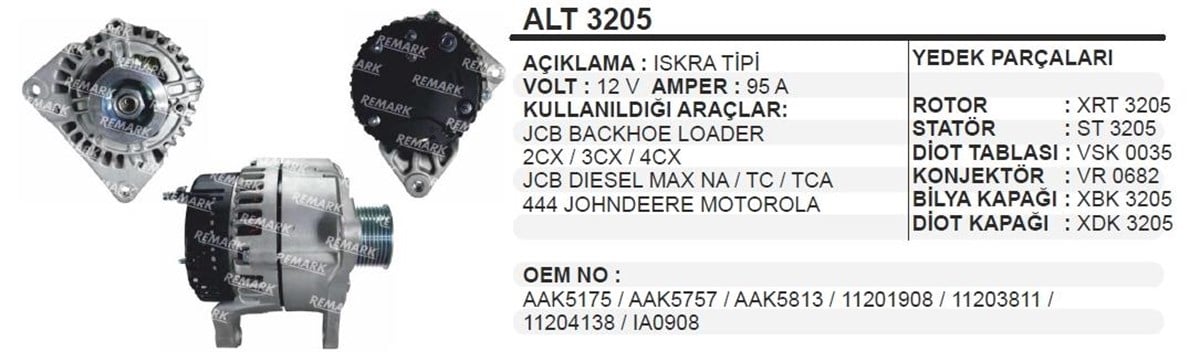 Alternatör 12v 95ah Iskra Jcb 4cx 2007 Jcb Backhoe Loader Johndeere Alt3205 Alt12786n 12786n 11201908 | Ithal T3205