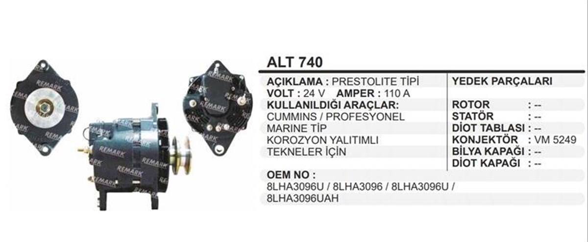 Alternatör 24v 110ah Cummıns Tip Prof. Kamyon | Ithal T740