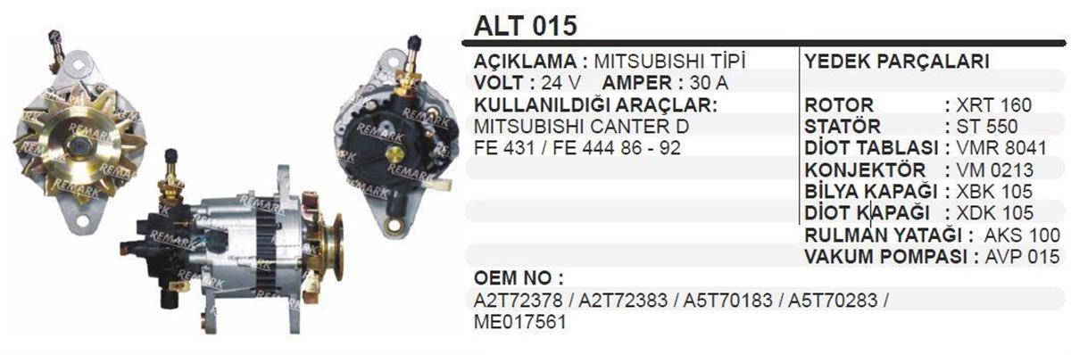 Alternatör 24v 30ah Mıtsubıshı Canter Alt015 (rb)-alt015-u Altv016-111344-111758-a002t71983-wut Alt12551--- | Wınwın Alt015