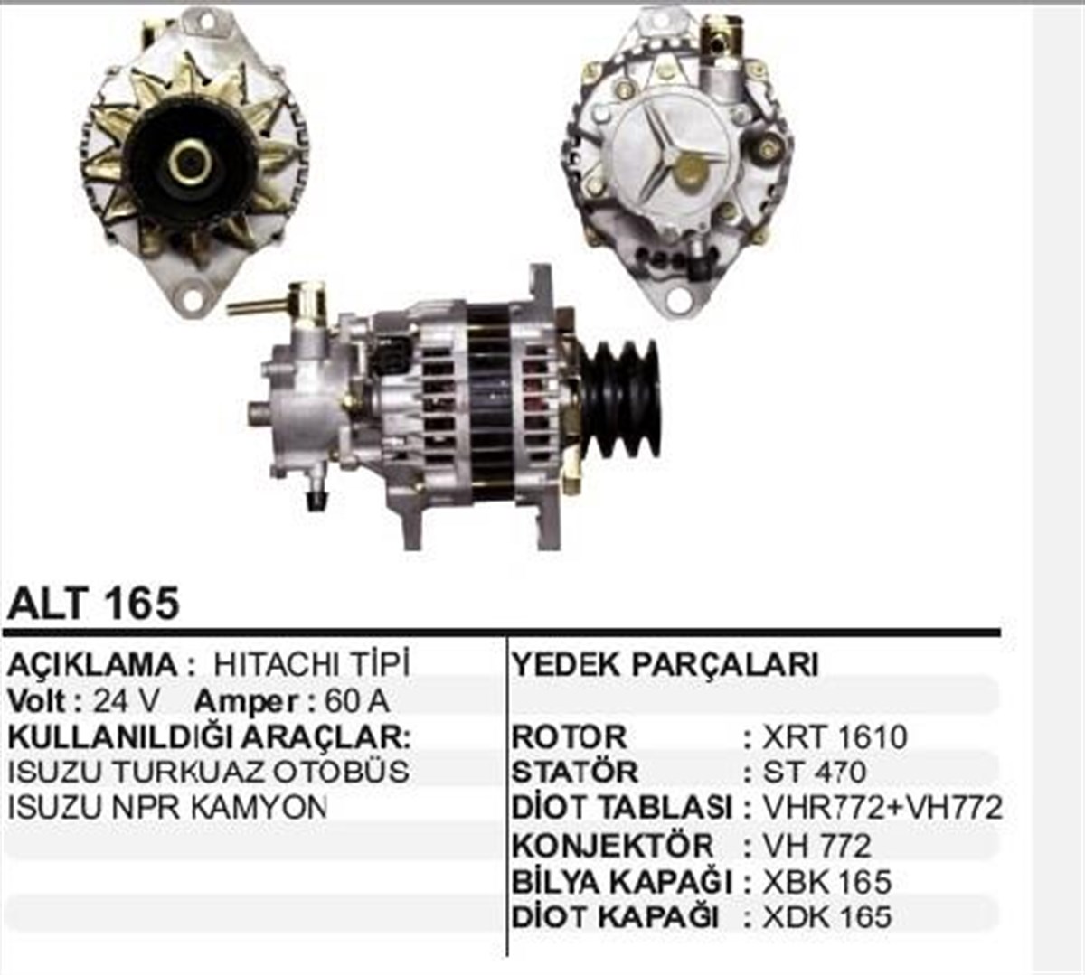 Alternatör 24v 50ah Isuzu Nkr 3kanal | Lucas Lea0652