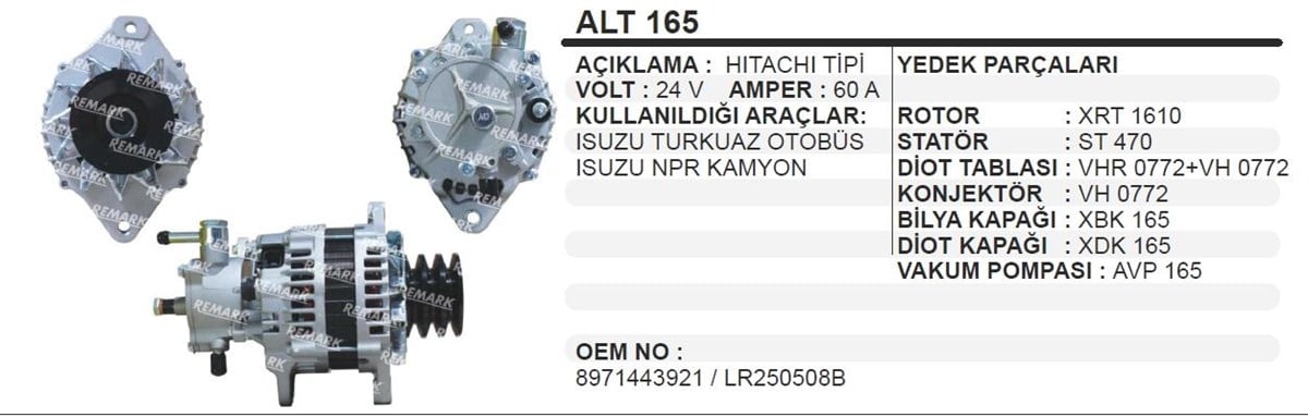 Alternatör 24v 60ah Isuzu Campıon Alt165 | Schenna Alt165
