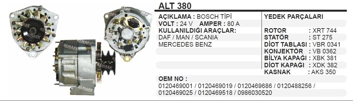 Alternatör 24v 80ah Mercedes Daf Man Axor Alt380 | Aes Alt380-oem