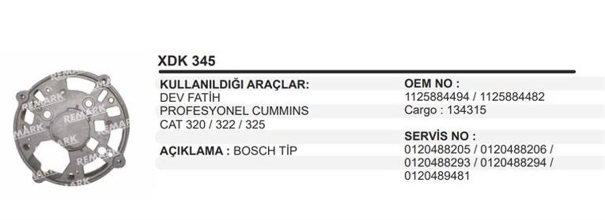 Alternatör Arka Kapak Bosch Tip Bmc Dev Fatih Profesyonel Cummıns Cat 320 322 325 Xdk345 | Ith Xdk345