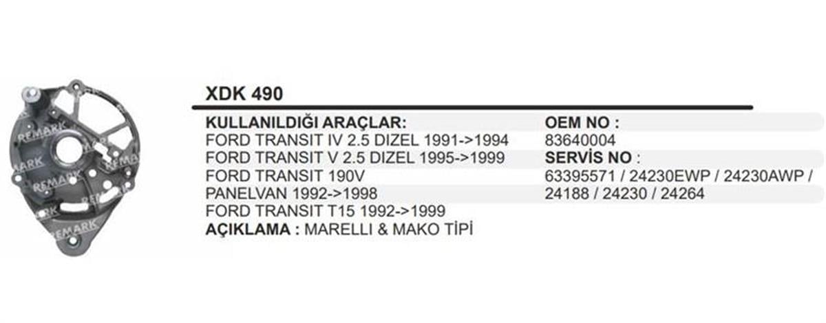 Alternatör Arka Kapak Ford Transit Vakumlu T15 83640004 | Remark Xdk490