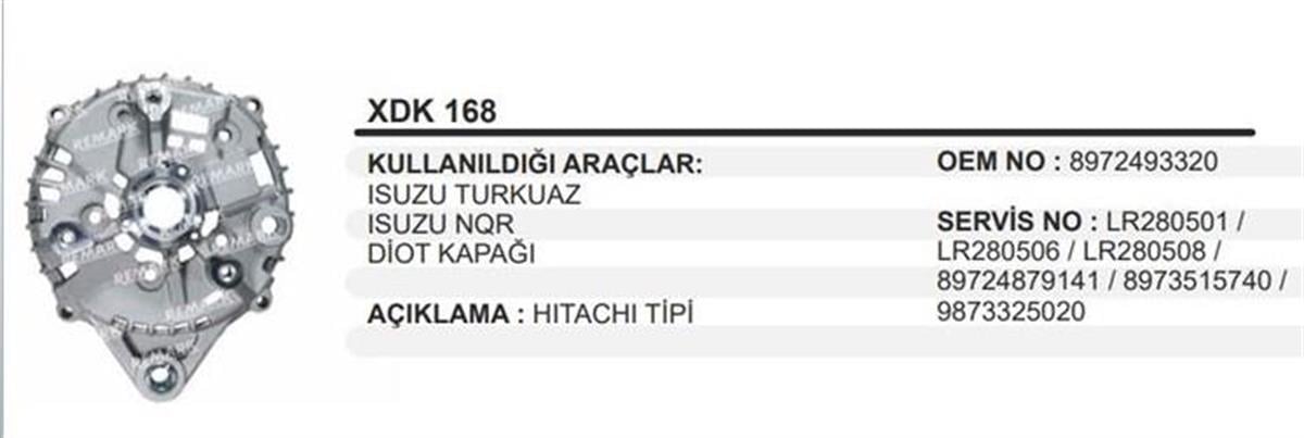 Alternatör Arka Kapak 80ah Alt Göre Isuzu Turkuaz Sampiyon Nqr Npr | Remark Xdk168