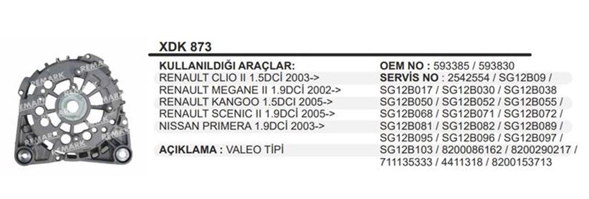 Alternatör Arka Kapak Renault Kango Clio Valeotipxdk873 | Remark Xdk873
