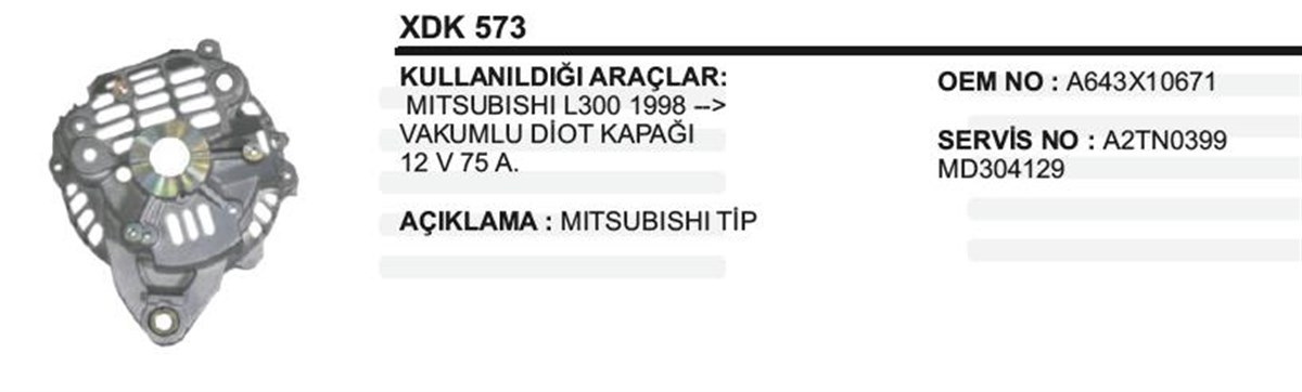 Alternatör Diyotsuz Arka Kapak H100 L300-l200 Xdk573 | Ith Akxdk573
