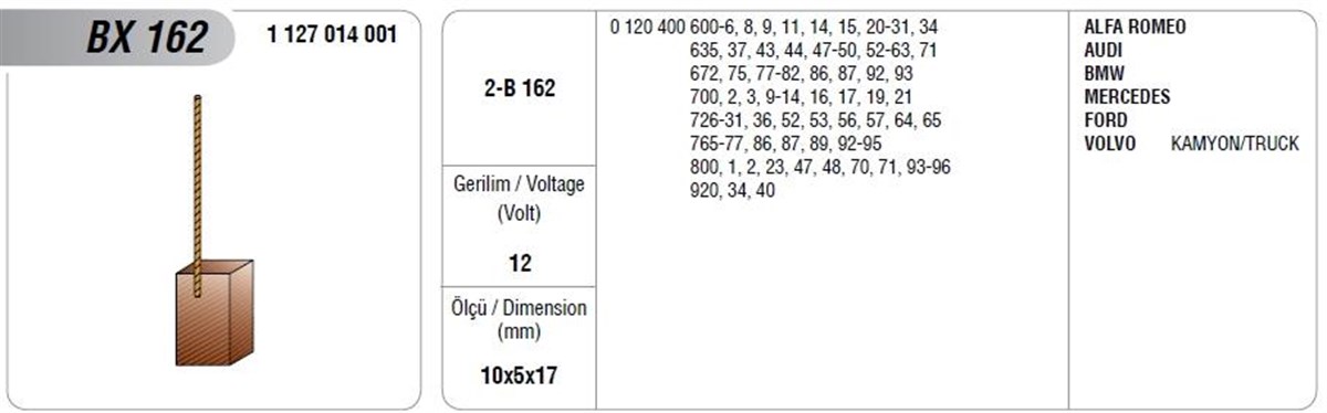 Alternatör Kömürü Bosch 5*10*17 Bx 162 | Mega Bx162