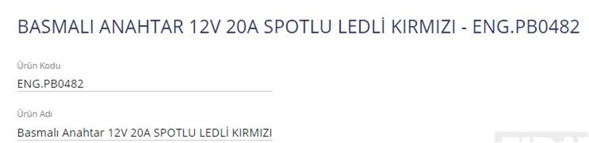 Anahtar 12v 20ah Spotlu Dikdörtgen Engpb0482 | Eng Pb0482