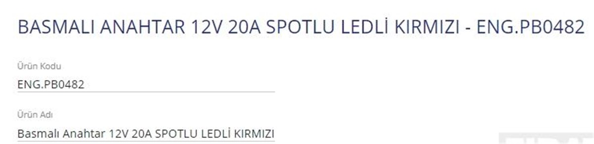 Anahtar 12v 20ah Spotlu Dikdörtgen Engpb0482 | Eng Pb0482