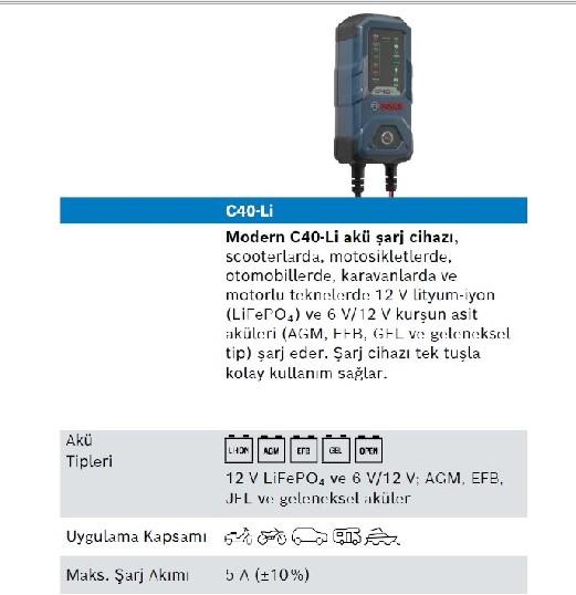 C40-li Bosch Akü Şarj Cihazı 6-12v | Bosch 0189921040