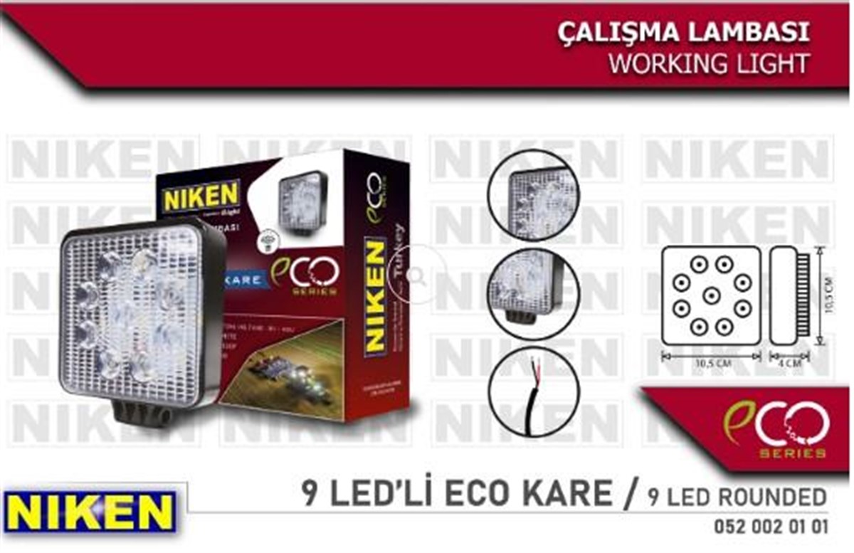 Çalışma Lambası 9ledli Kare 27w / 1500 Lm Ekonomik | Nıken 9ledkeco