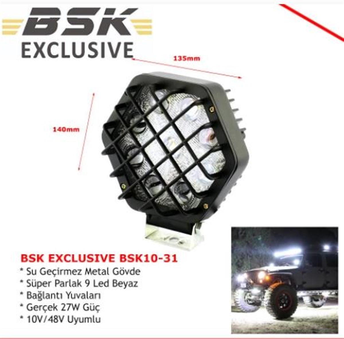 Çalışma Lambası 9ledli 10-36v 27w Alüminyum Korumalı | Ith Bsk1031