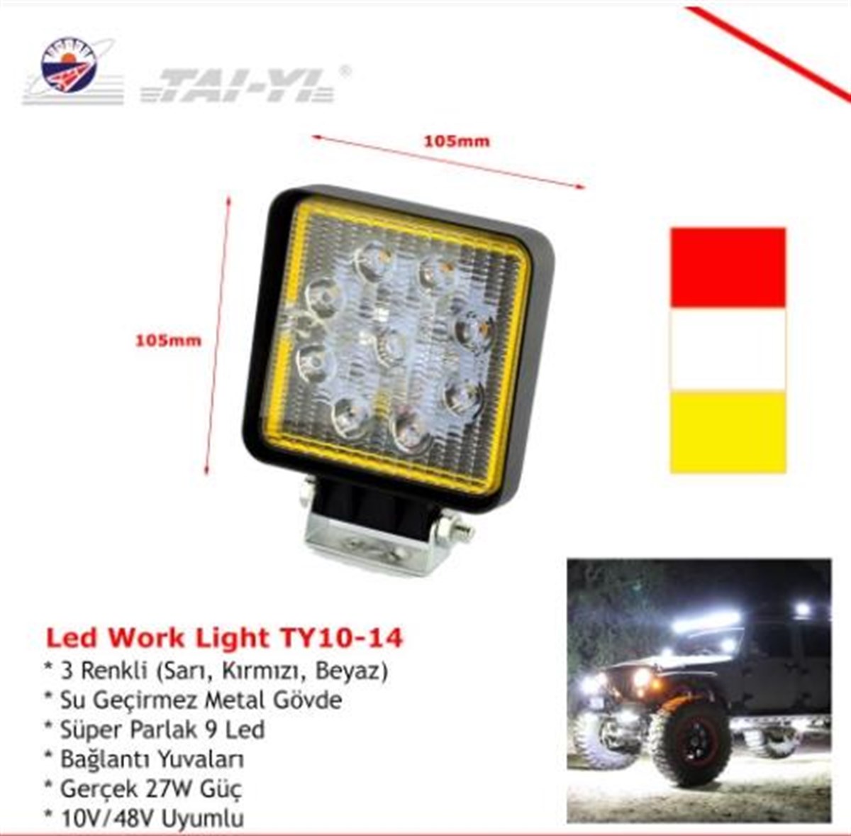 Çalışma Lambası 9ledli Kare 10-80v 8 Fonksiyonlu | Ith Ty1014