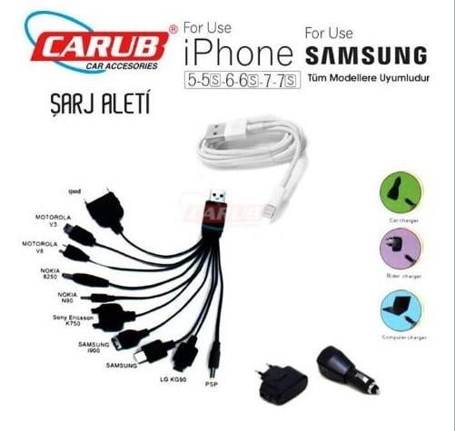 Araç Şarjı 12-220v İphone Samsung Çoklu Uç | Carub 5901811